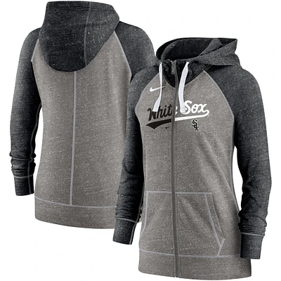 Sweat à capuche léger entièrement zippé Nike Heather Charcoal/Heather Black Chicago White Sox Split Wordmark Gym Vintage Raglan pour femme