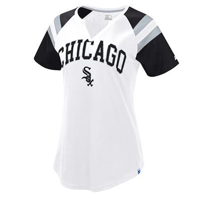 T-shirt raglan Game On Notch Neck blanc/noir pour femme des Chicago White Sox
