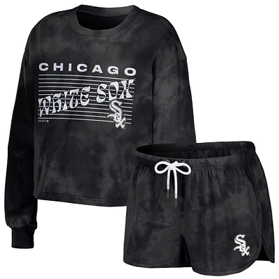 Women's WEAR by Erin Andrews Black Chicago White Sox Cropped Pullover Sweatshirt & Shorts Lounge Set