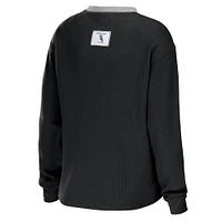 Women's WEAR by Erin Andrews Black Chicago White Sox Waffle Henley Long Sleeve T-Shirt
