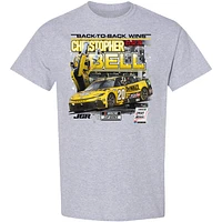 T-shirt à damier pour homme, gris chiné, victoire de la course du Grand Prix automobile EchoPark 2025 Christopher Bell