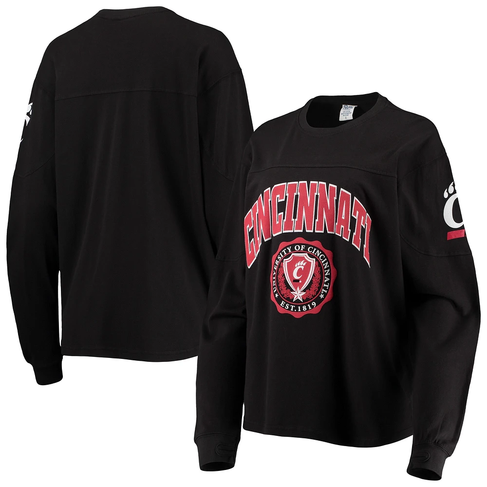 T-shirt à manches longues Edith Pressbox des Bearcats de Cincinnati pour femme, noir