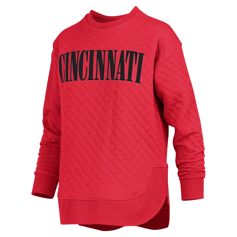 Women's Pressbox Red Cincinnati Bearcats Quilted Long Sleeve Pullover Sweatshirt