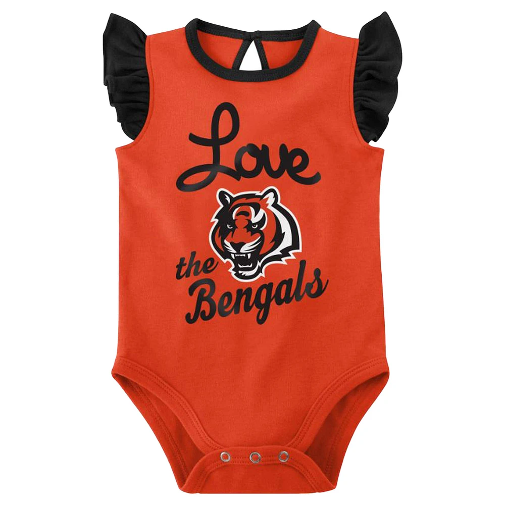 Girls Newborn & Infant Black/Orange Cincinnati Bengals Spread the Love 2-Pack Bodysuit Set