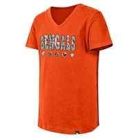 Girls Youth New Era Orange Cincinnati Bengals Flip Sequin V-Neck T-Shirt