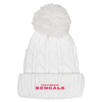 Girls Youth White Cincinnati Bengals Cable Cuffed Knit Hat with Pom