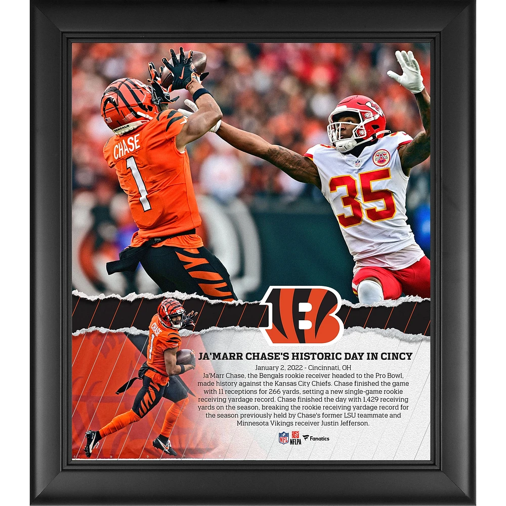 Ja'Marr Chase Cincinnati Bengals Framed 15" x 17" NFL Single Game Rookie Receiving Record Collage
