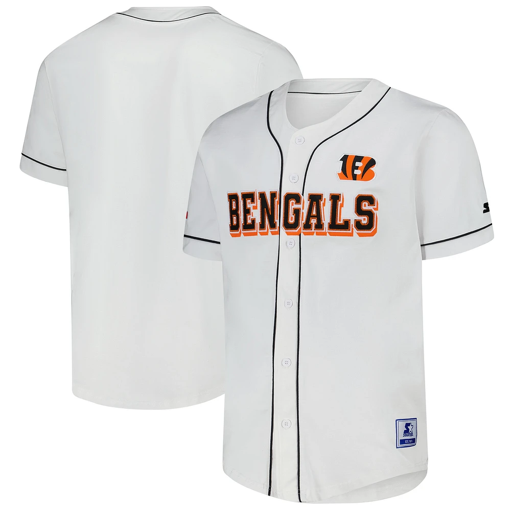 Men's Starter White Cincinnati Bengals Relay Full-Button Baseball Jersey