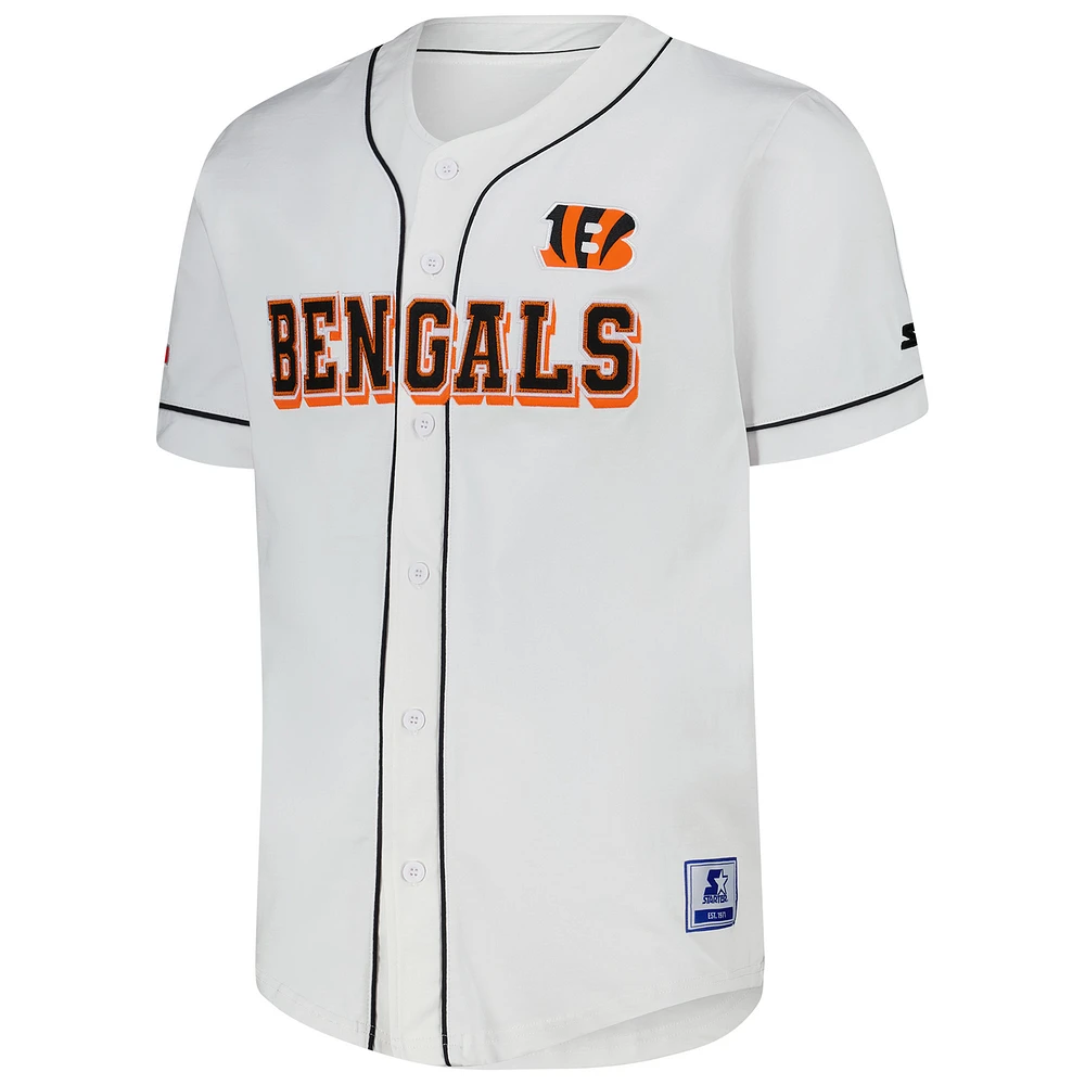 Men's Starter White Cincinnati Bengals Relay Full-Button Baseball Jersey