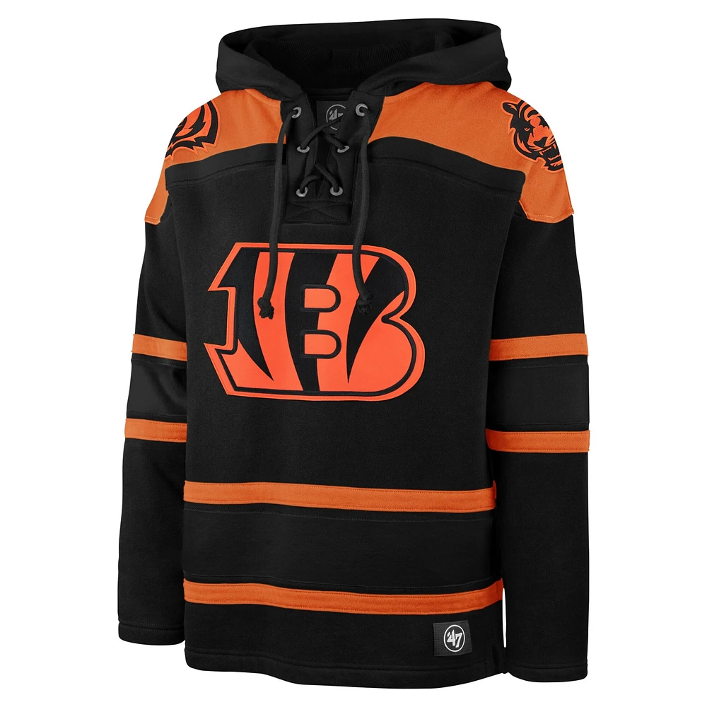 Men's '47 Black Cincinnati Bengals Dark Pop Lace-Up Pullover Hoodie