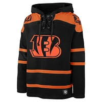 Men's '47 Black Cincinnati Bengals Dark Pop Lace-Up Pullover Hoodie