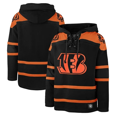 Men's '47 Black Cincinnati Bengals Dark Pop Lace-Up Pullover Hoodie