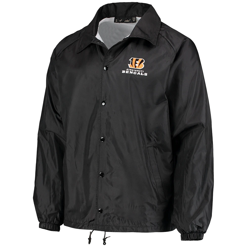 Men's Black Cincinnati Bengals Coaches Classic Raglan Full-Snap Windbreaker Jacket