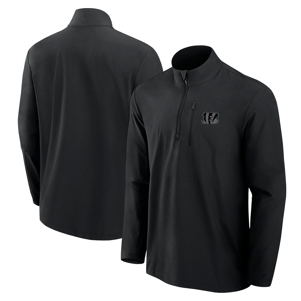 Men's Fanatics Black Cincinnati Bengals Front Office Micro Tonal Quarter-Zip Pullover