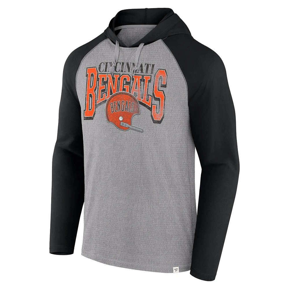 Men's Fanatics Gray/Black Cincinnati Bengals Under Center Long Sleeve Hoodie T-Shirt