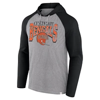 Men's Fanatics Gray/Black Cincinnati Bengals Under Center Long Sleeve Hoodie T-Shirt