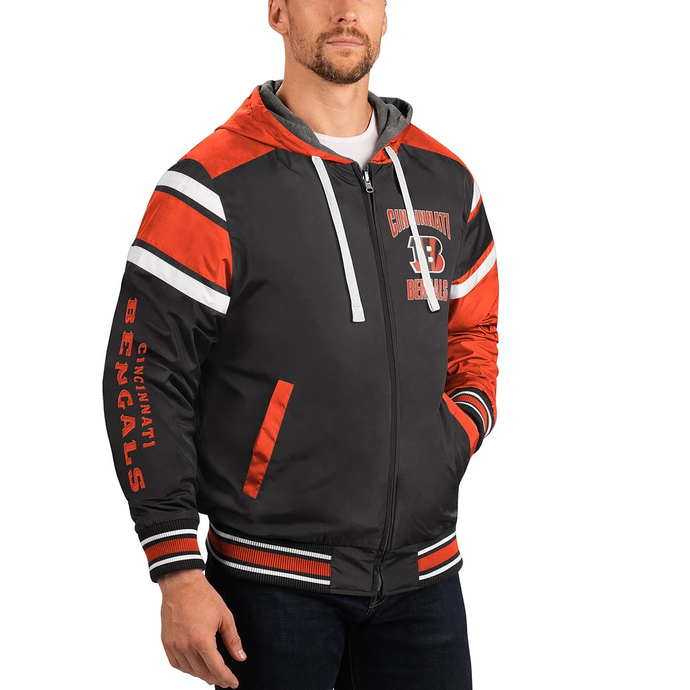 Men's G-III Sports by Carl Banks Black/Gray Cincinnati Bengals Extreme Full Back Reversible Hoodie Full-Zip Jacket