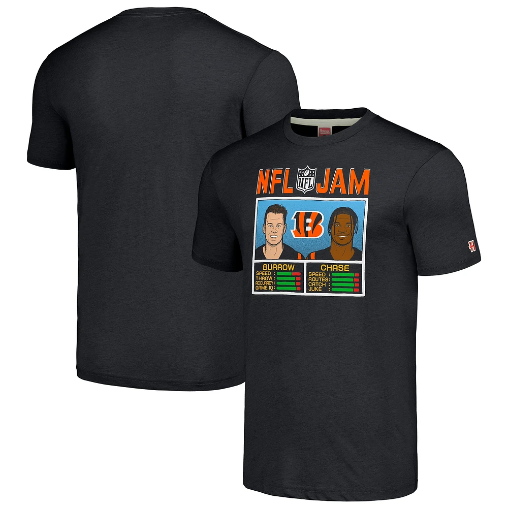 T-shirt noir à trois bandes NFL Jam pour homme avec logo Joe Burrow & Ja'Marr Chase des Bengals de Cincinnati