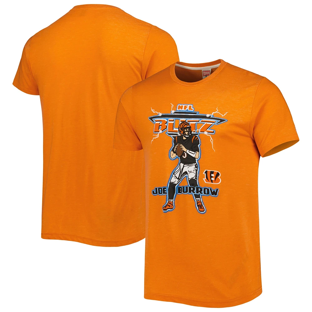 T-shirt tri-blend NFL Blitz Player Hommage Joe Burrow pour homme, orange chiné, Cincinnati Bengals