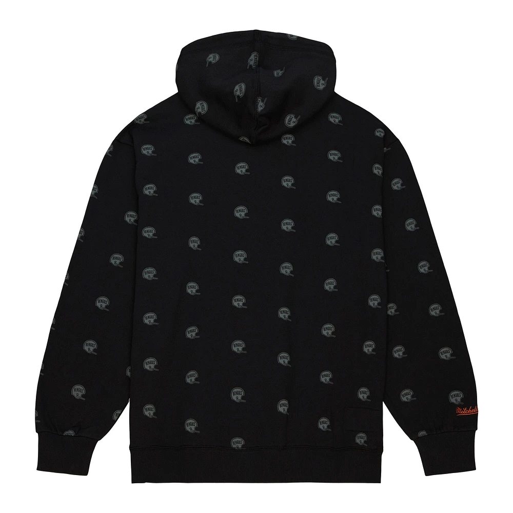 Men's Mitchell & Ness Black Cincinnati Bengals Allover Print Fleece Pullover Hoodie