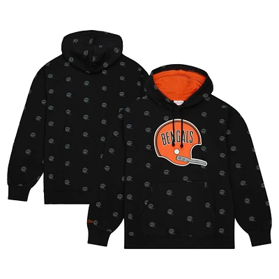 Sweat à capuche noir en polaire imprimé intégral Mitchell & Ness pour hommes des Bengals de Cincinnati
