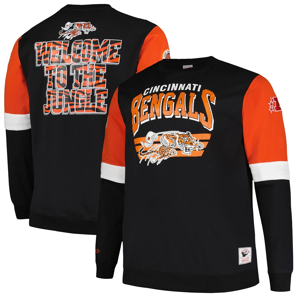Men's Mitchell & Ness Black Cincinnati Bengals Big Tall Fleece Pullover Sweatshirt
