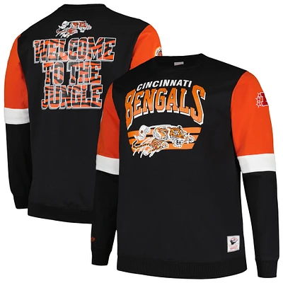 Men's Mitchell & Ness Black Cincinnati Bengals Big Tall Fleece Pullover Sweatshirt