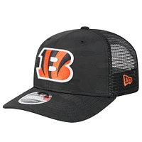 Men's New Era Black Cincinnati Bengals Adventure Camo Trucker 9SEVENTY Stretch-Snap Adjustable Hat