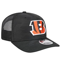 Men's New Era Black Cincinnati Bengals Adventure Camo Trucker 9SEVENTY Stretch-Snap Adjustable Hat