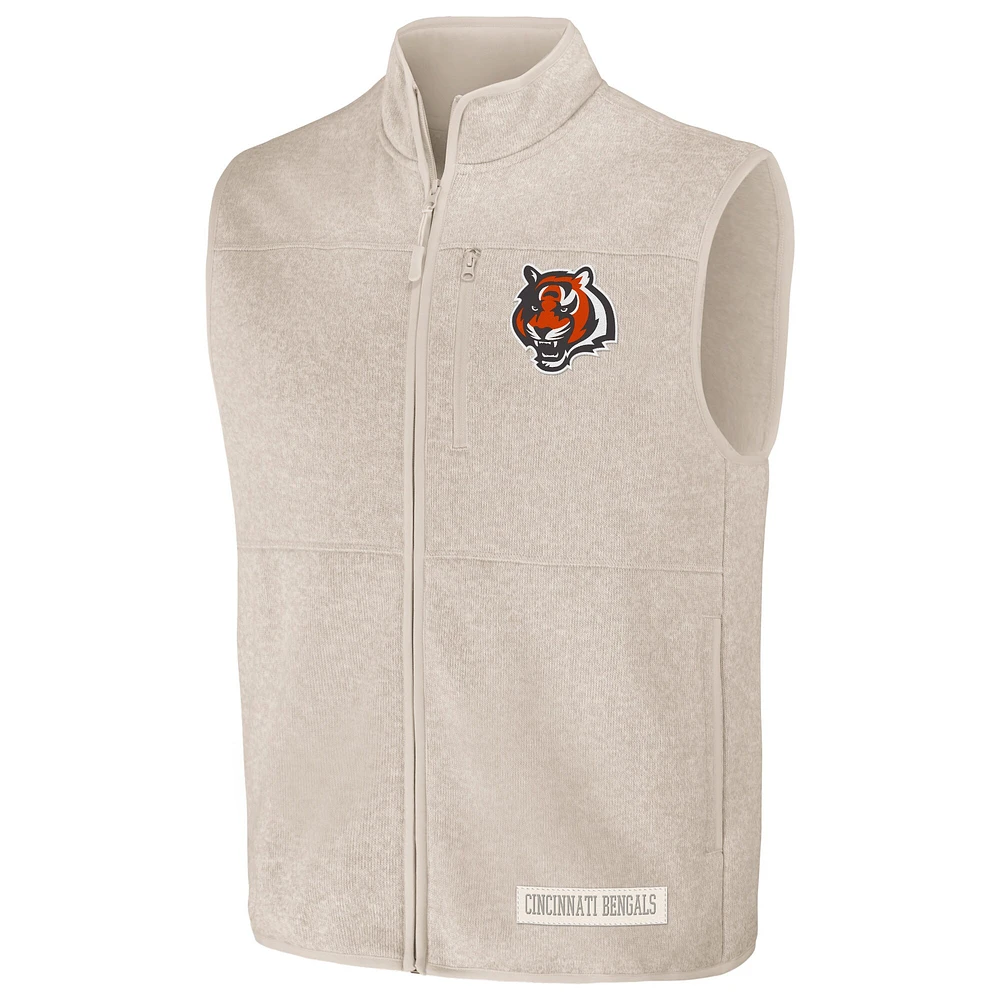 Men's NFL x Darius Rucker Collection by Fanatics  Oatmeal Cincinnati Bengals Full-Zip Sweater Vest