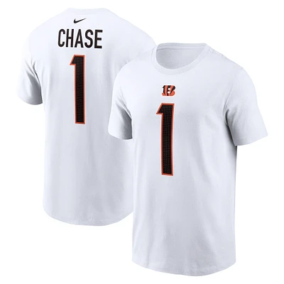 T-shirt Nike Ja'Marr Chase pour hommes, blanc, nom et numéro du joueur des Bengals de Cincinnati