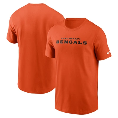 T-shirt essentiel Nike Orange Cincinnati Bengals Primetime Wordmark pour hommes