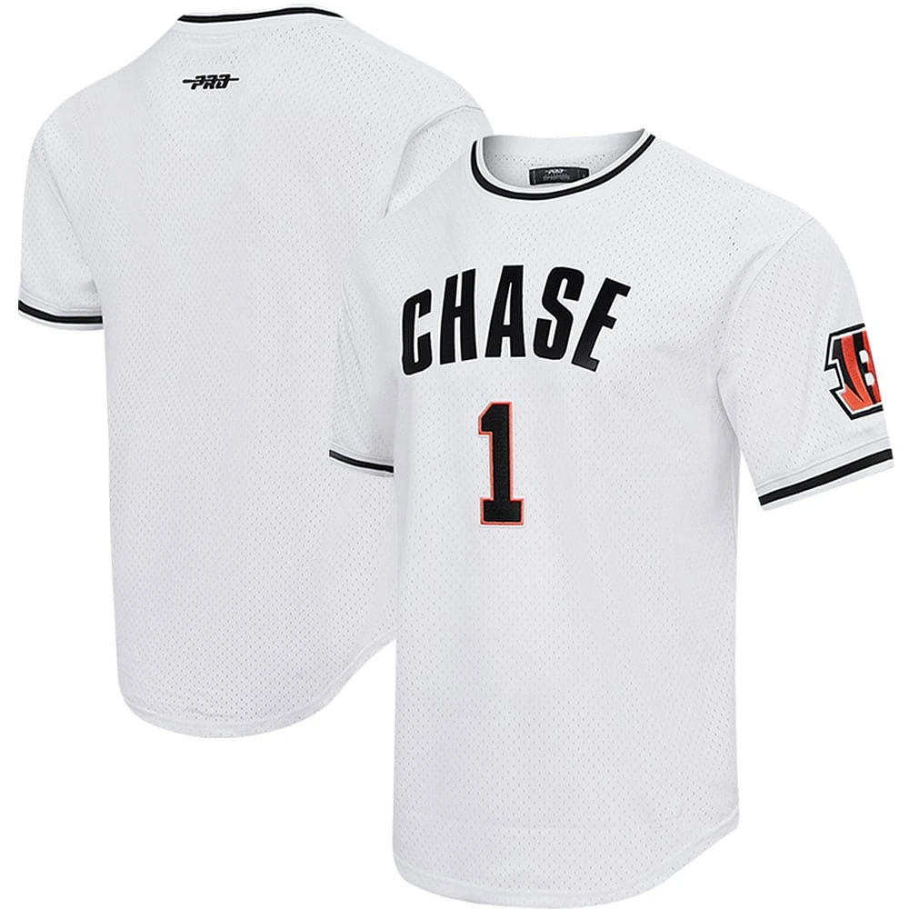 Haut Pro Standard Ja'Marr Chase blanc pour hommes des Bengals de Cincinnati en maille avec nom et numéro joueur