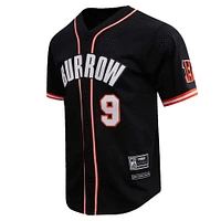 Men's Pro Standard Joe Burrow Black Cincinnati Bengals Mesh Baseball Button-Up T-Shirt