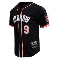 Men's Pro Standard Joe Burrow Black Cincinnati Bengals Mesh Button-Up Baseball Jersey