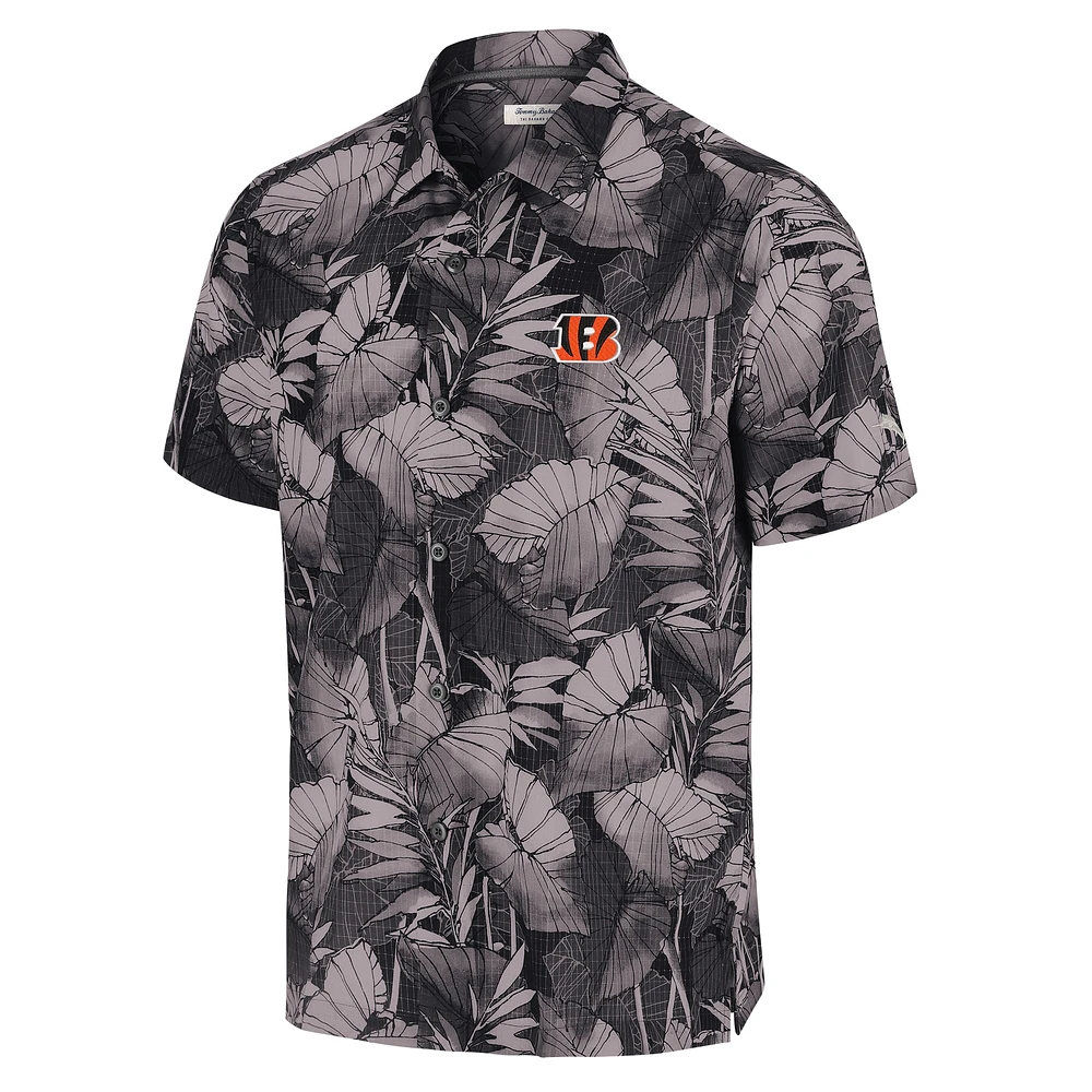 Chemise boutonnée noire Tommy Bahama pour homme, grande taille, Cincinnati Bengals Coast Nuevo Fronds IslandZone
