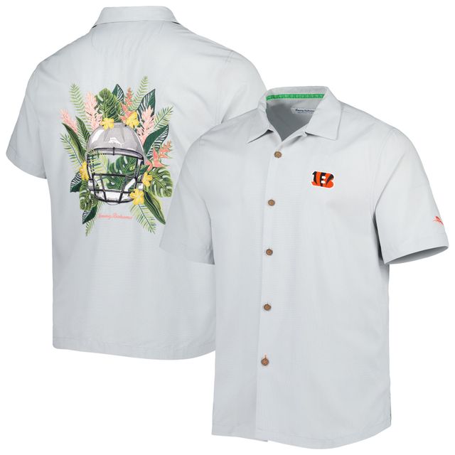 Chemise boutonnée pour homme Tommy Bahama Grey Cincinnati Bengals Coconut Point Frondly Fan Camp IslandZone