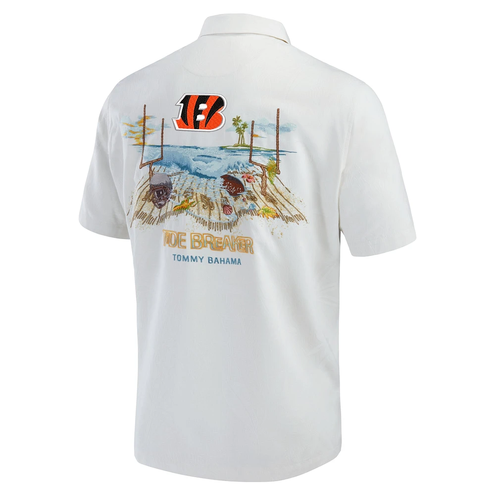 Men's Tommy Bahama  White Cincinnati Bengals Tide Breaker IslandZone Camp Button-Up Shirt