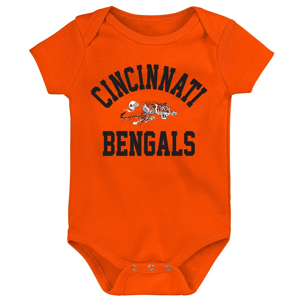 Newborn & Infant Black/Orange/Heather Gray Cincinnati Bengals Three-Pack Eat, Sleep Drool Retro Bodysuit Set