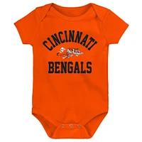 Newborn & Infant Black/Orange/Heather Gray Cincinnati Bengals Three-Pack Eat, Sleep Drool Retro Bodysuit Set