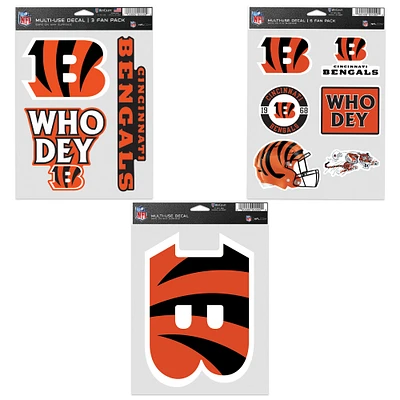 Lot de trois autocollants pour supporters des Bengals de Cincinnati de WinCraft