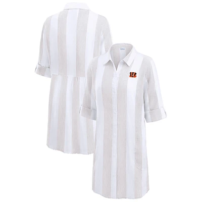 Women's Tommy Bahama  Khaki/White Cincinnati Bengals Rugby Beach Stripe Button-Up Tunic