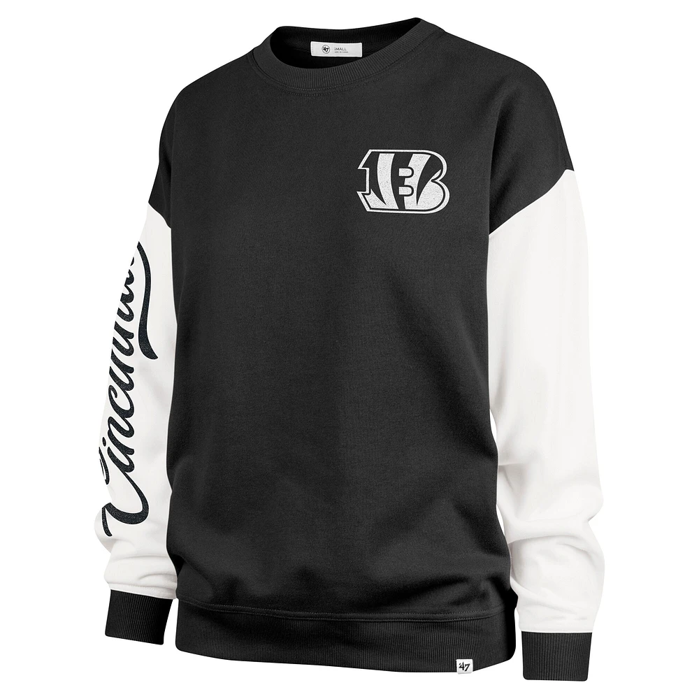 Women's '47  Black Cincinnati Bengals Double Header Rise Andie Pullover Sweatshirt
