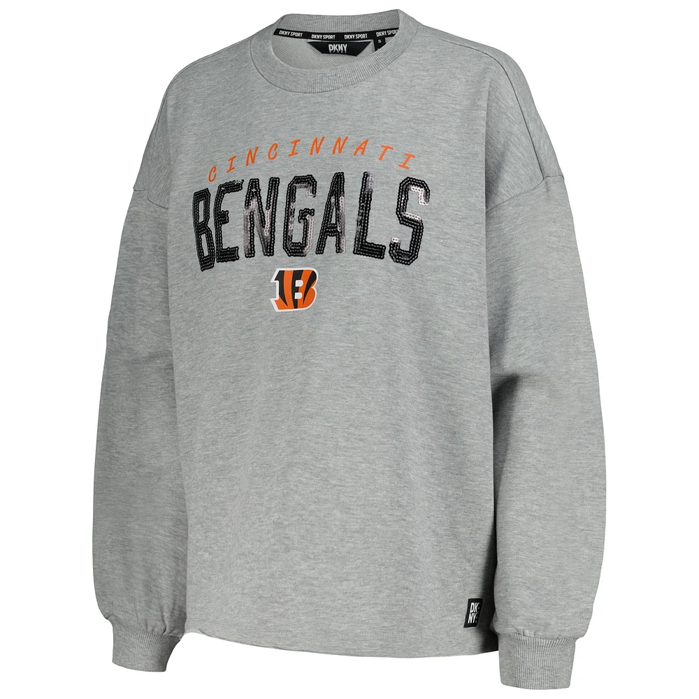 Women's DKNY Sport Heather Charcoal Cincinnati Bengals Penelope Pullover Sweatshirt