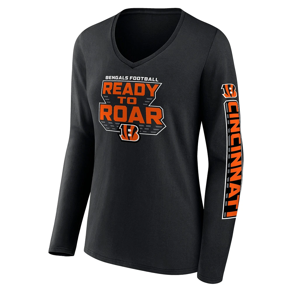 Women's Fanatics Black Cincinnati Bengals Hometown Sweep Long Sleeve V-Neck T-Shirt