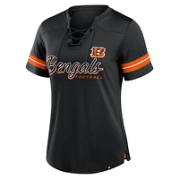 Women's Fanatics Black Cincinnati Bengals Play Script Lace-Up T-Shirt