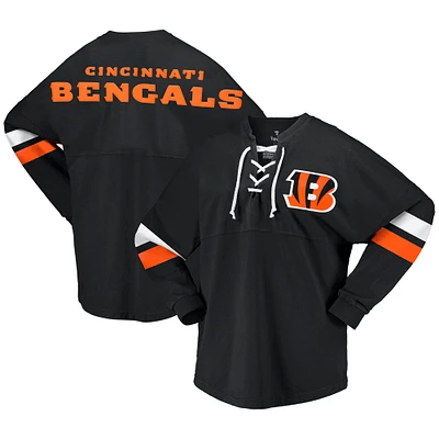 T-shirt à manches longues et col en V jersey Fanatics pour femmes, noir, Cincinnati Bengals Spirit
