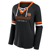 Women's Fanatics Black Cincinnati Bengals Won and Done Lace-Up Raglan T-Shirt