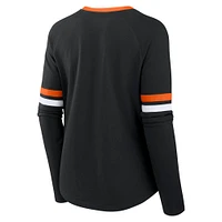 Women's Fanatics Black Cincinnati Bengals Won and Done Lace-Up Raglan T-Shirt