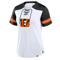 Women's Fanatics White/Black Cincinnati Bengals Foiled Primary Lace-Up T-Shirt